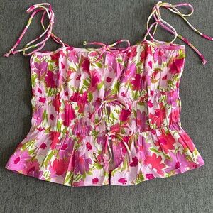 Sky To Moon Pink and Green Floral Women's Top